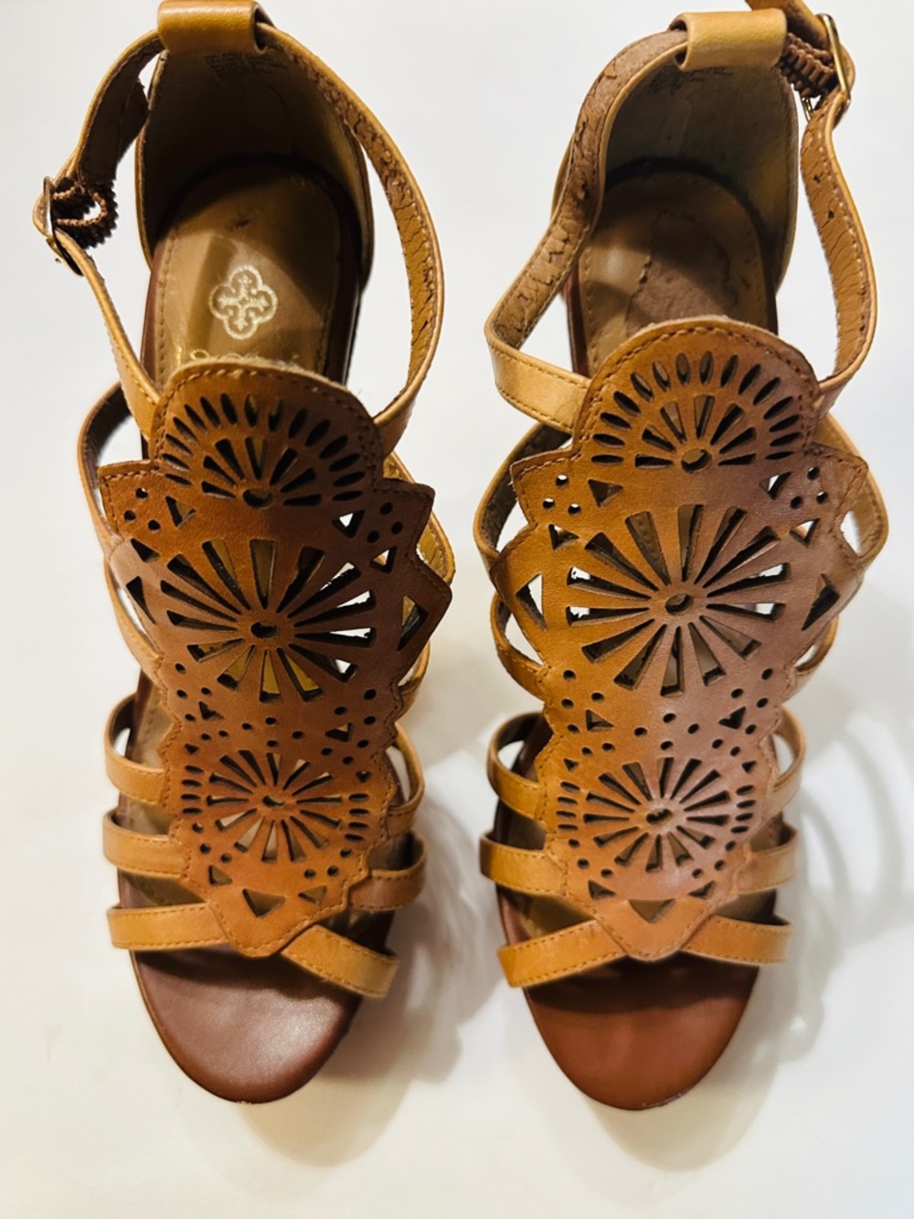Isola Leather Stiletto High Heels Platform Gladiator Strappy Open Toe Tan Size 6